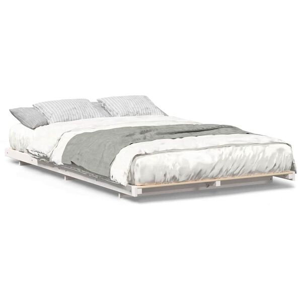 vidaXL Κρεβάτι δαπέδου Λευκό 135 x 190 cm Μασίφ ξύλο πεύκου