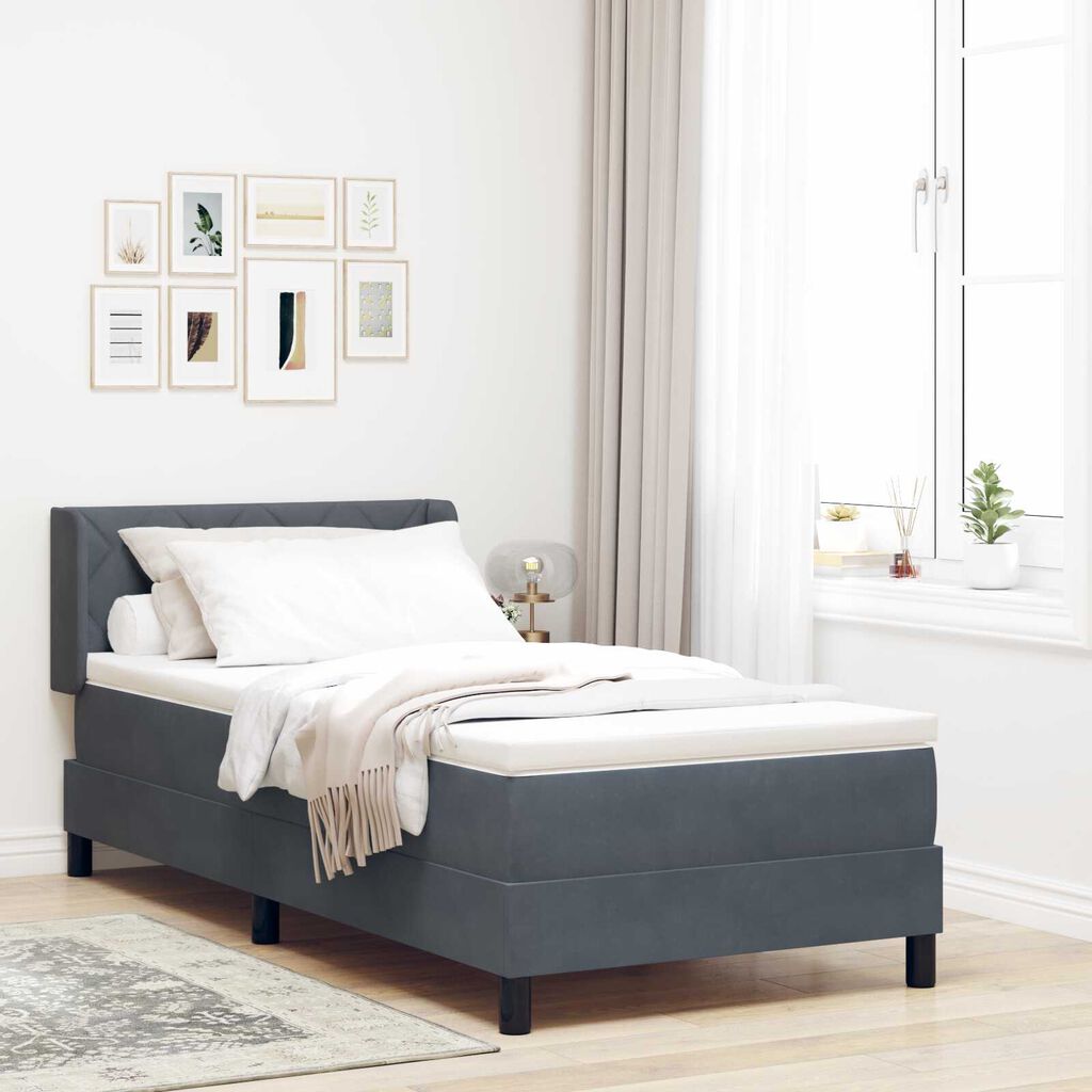Κρεβάτι Box Spring με Στρώμα vidaXL Σκούρο Γκρι 100x200 εκ Βελούδο