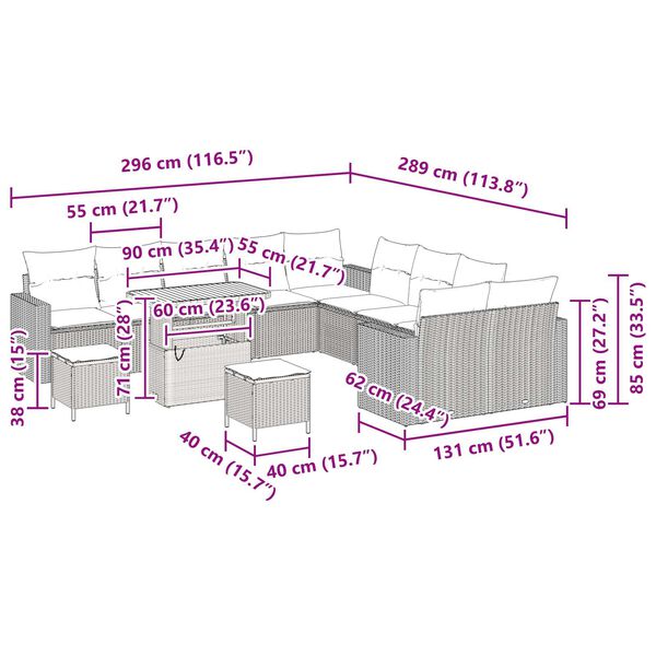 vidaXL Σετ Καναπέ Κήπου 13 pcs Μαύρο και κρεμ 90 x 55 x 71 cm