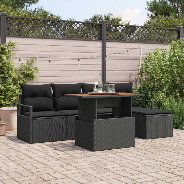 vidaXL Σετ Καναπέ Κήπου με αποθήκευση 6 pcs Μαύρο Πολυ ράταν