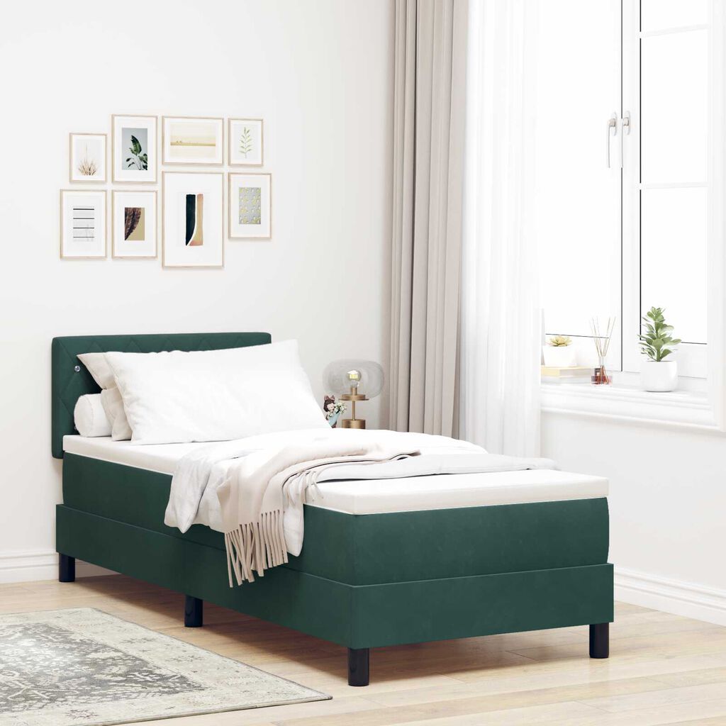 vidaXL Κρεβάτι Box Spring με Στρώμα Σκούρο Πράσινο 80x200 cm Βελούδο