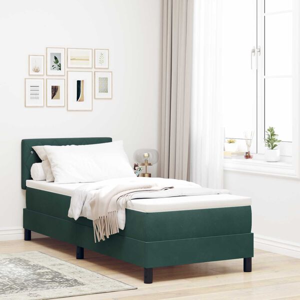 vidaXL Κρεβάτι Box Spring με Στρώμα Σκούρο Πράσινο 80x200 cm Βελούδο