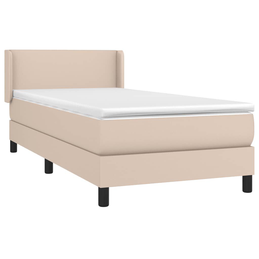 vidaXL Κρεβάτι Boxspring με Στρώμα Καπουτσίνο 90x190εκ.από Συνθ. Δέρμα