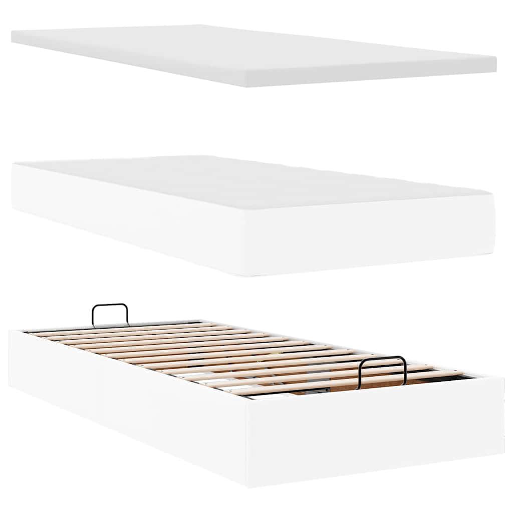 vidaXL Οθωμανικό κρεβάτι με στρώμα Λευκό 90x200cm Faux Leather