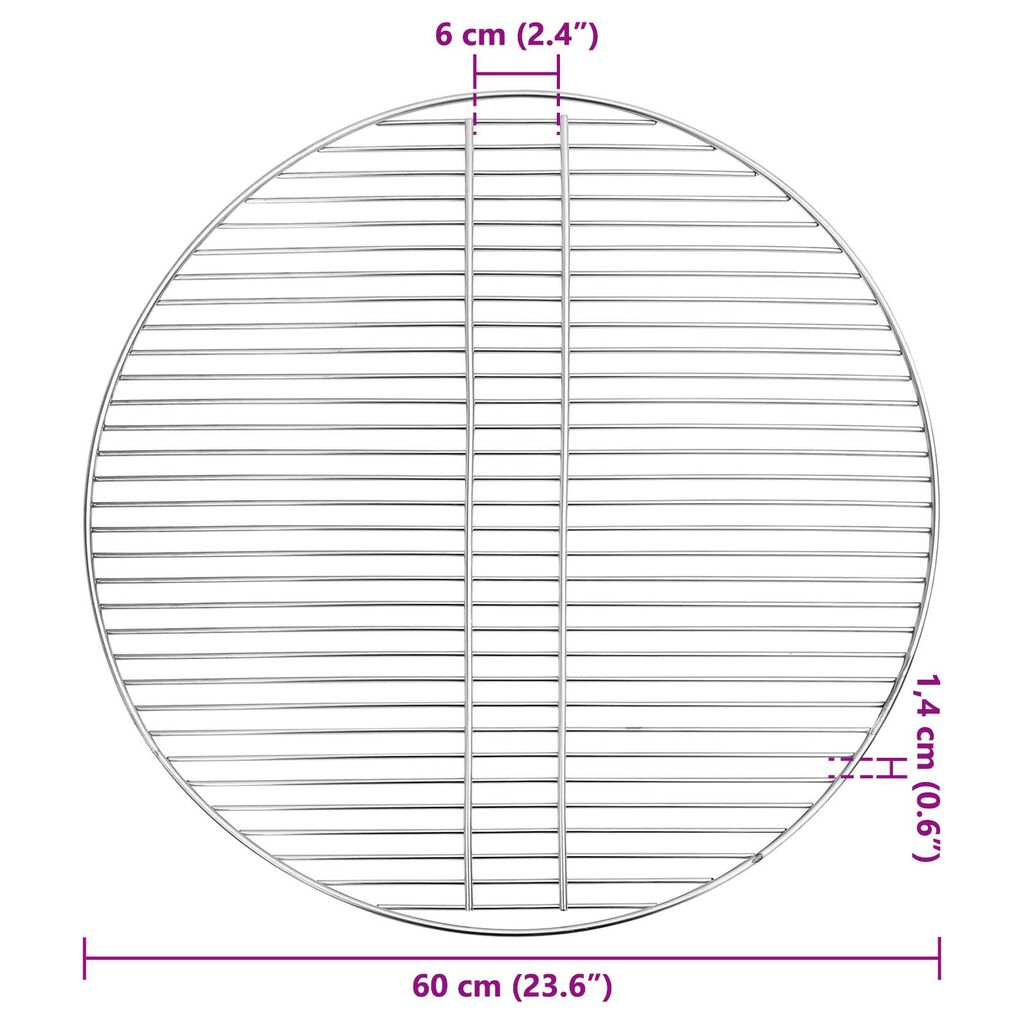 vidaXL BBQ Grill Grate Ασημί Ø60 εκ Ανοξείδωτο ατσάλι