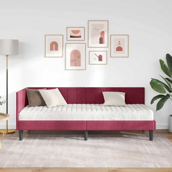 vidaXL Κρεβάτι Γωνίας με στρώμα Μπορντό 80 x 200 cm Βελούδο
