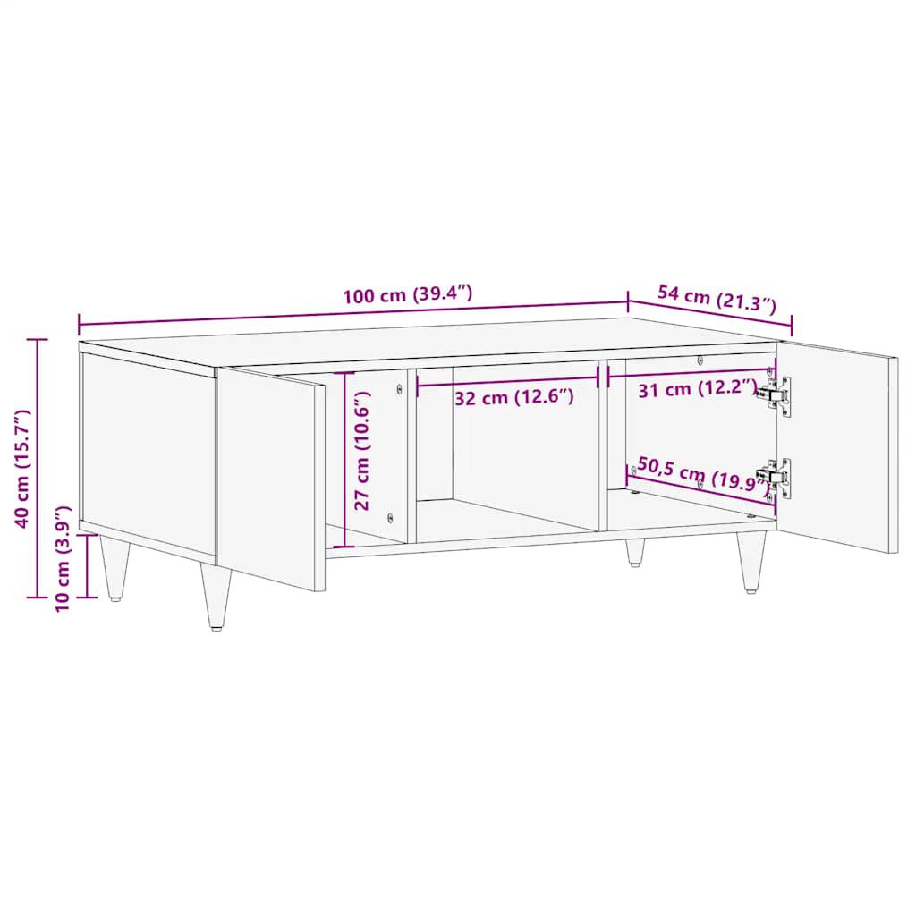 vidaXL Τραπεζάκι σαλονιού ανοιχτό γκρι 100x54x40 cm μασίφ ξύλο Mango
