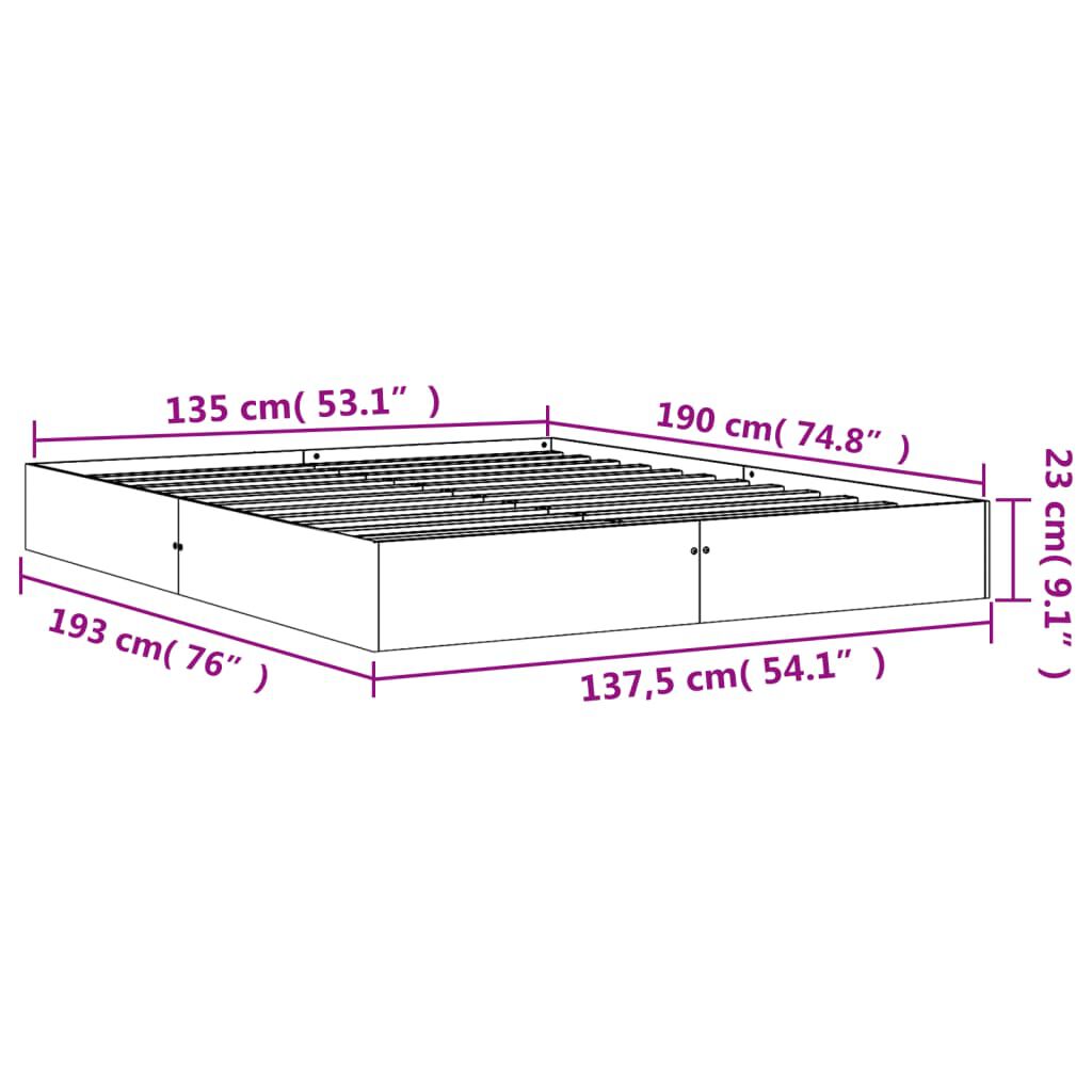 vidaXL Σκελετός Κρεβ. Χωρίς Στρώμα Καφέ Κεριού 135x190 εκ Μασίφ Πεύκο