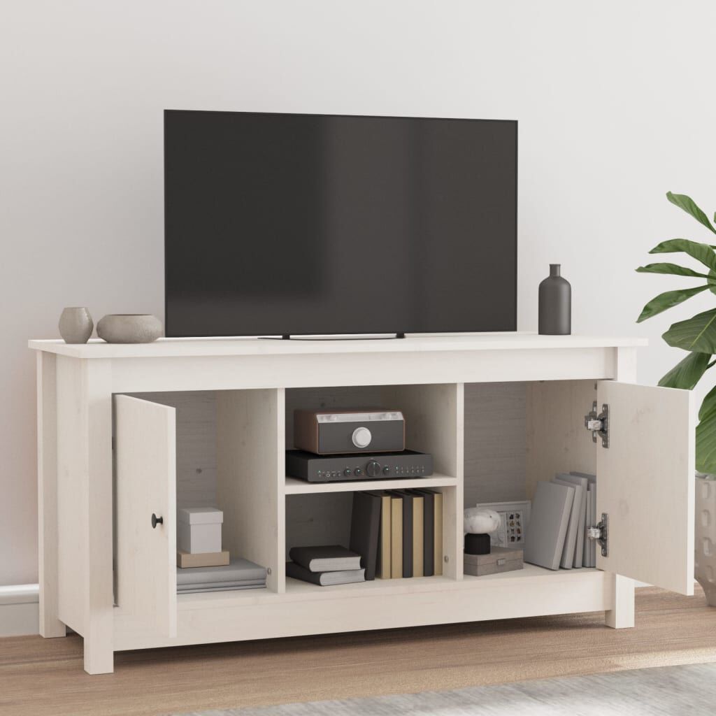 vidaXL Έπιπλο Τηλεόρασης Λευκό 103x36,5x52 εκ. από Μασίφ Ξύλο Πεύκου