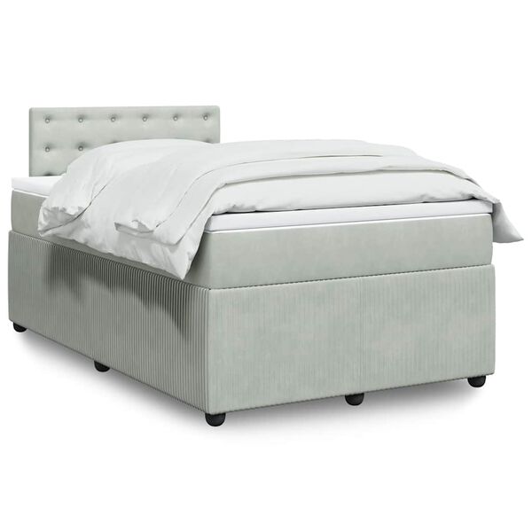 vidaXL Κρεβάτι Boxspring με Στρώμα Ανοιχτό Γκρι 120x200 εκ. Βελούδινο