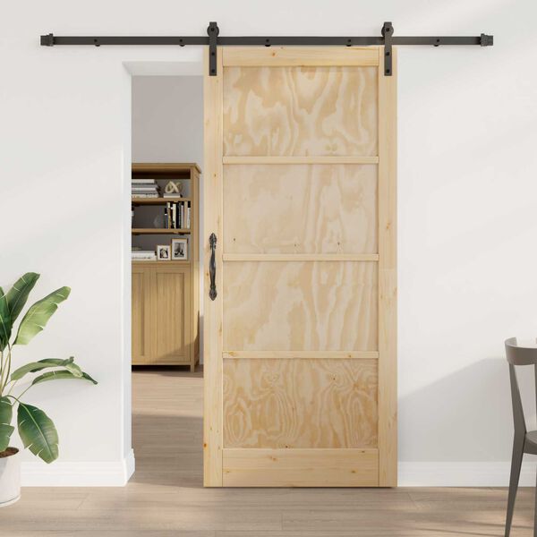vidaXL Συρόμενη Πόρτα με Σετ Εξαρτημάτων 93x211 cm Στερεό Ξύλο Πεύκου