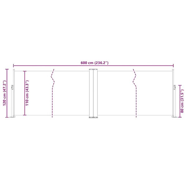 vidaXL Σκίαστρο Πλαϊνό Συρόμενο Κρεμ 120 x 600 εκ.