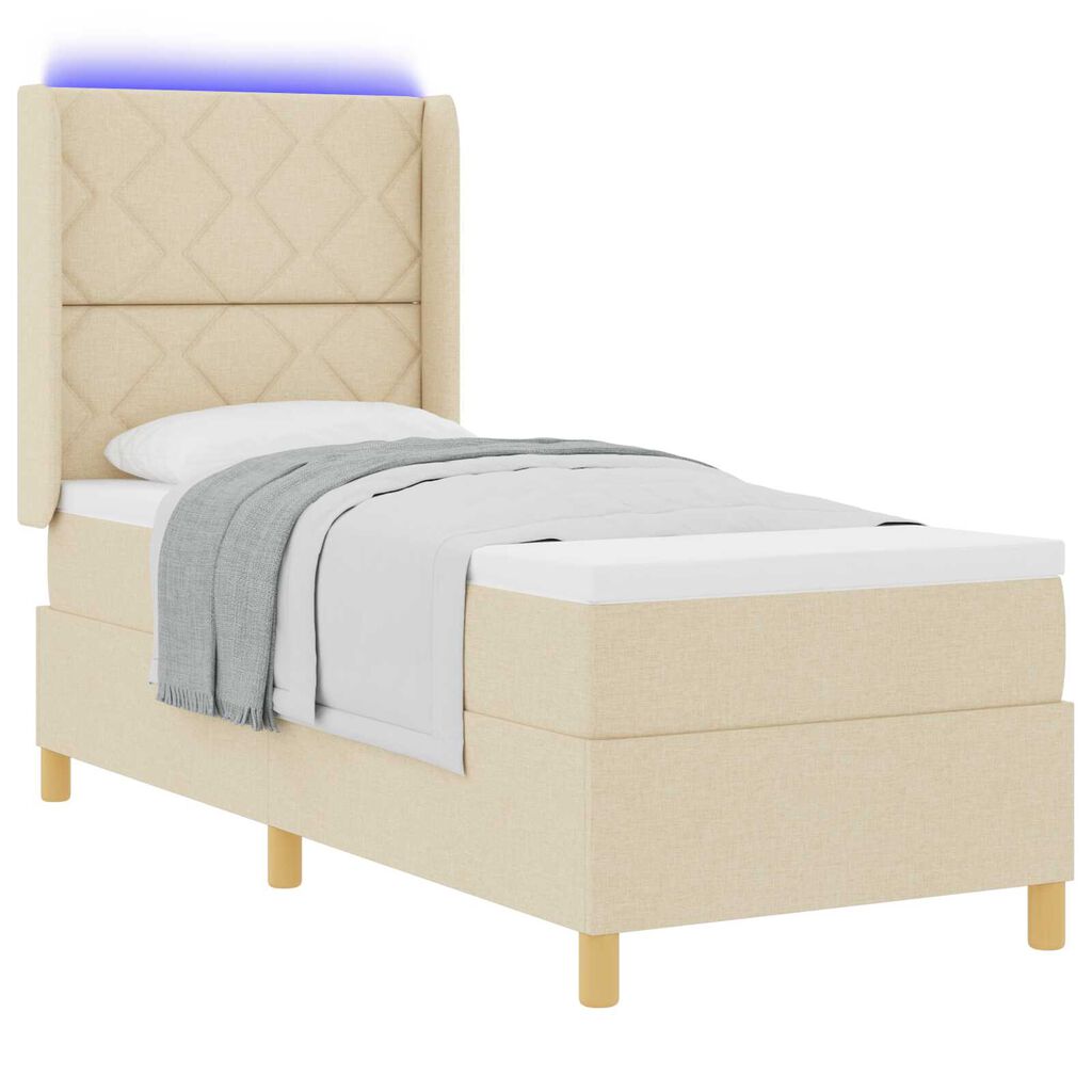 vidaXL Κρεβάτι με Στρώμα και LED Κρεμ 80x200 εκ. Υφάσματος