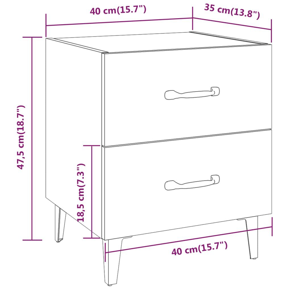 vidaXL Κομοδίνα 2 τεμ. Λευκά 40 x 35 x 47,5 εκ.