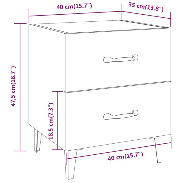 vidaXL Κομοδίνα 2 τεμ. Λευκά 40 x 35 x 47,5 εκ.
