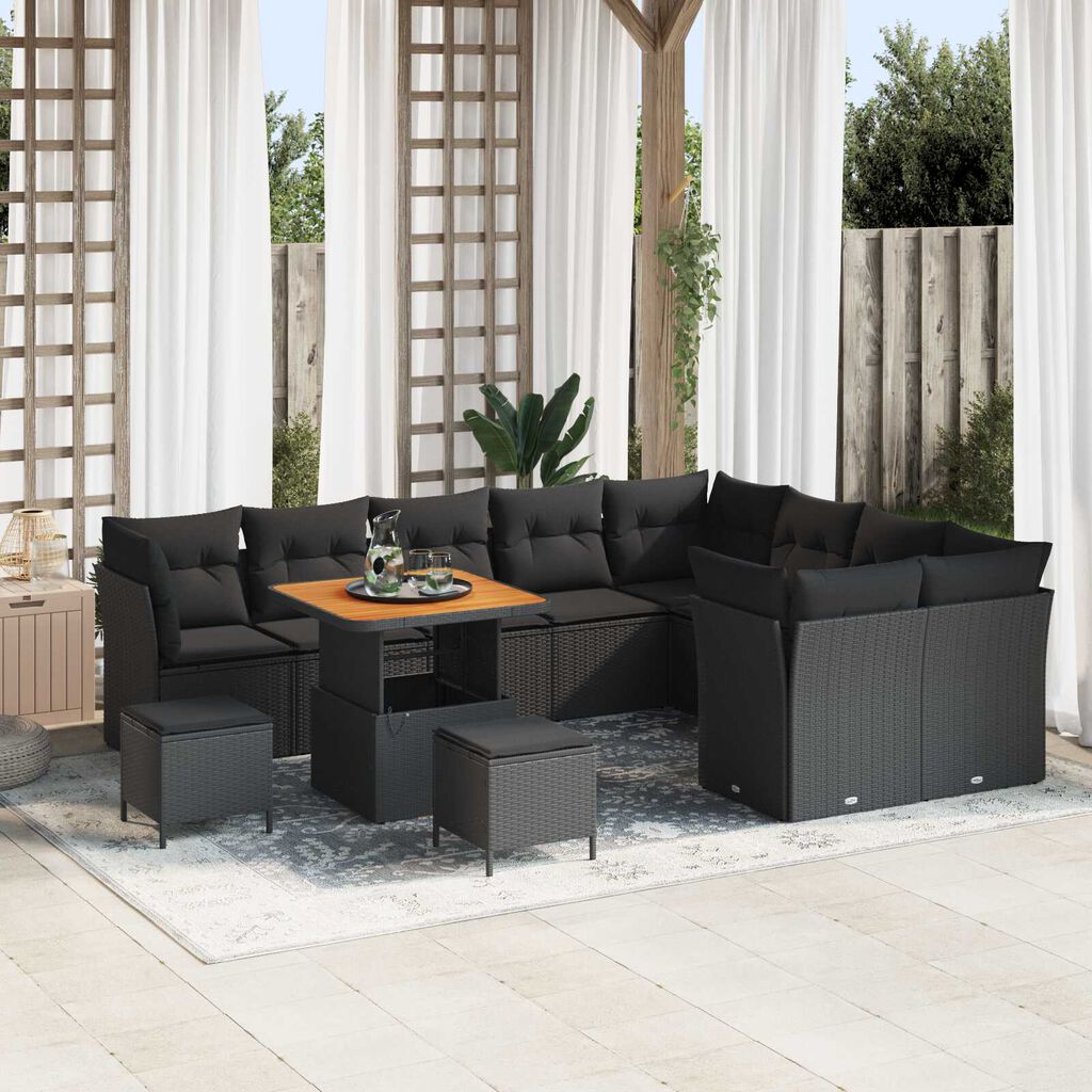 vidaXL Σετ Καναπέ Κήπου με μαξιλάρι 12 pcs Μαύρο 80 x 80 x 71 cm
