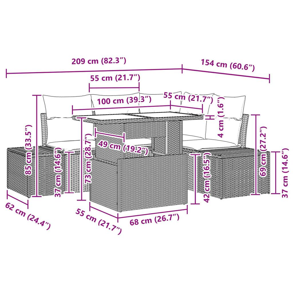 vidaXL Σετ Καναπέ Κήπου με αποθήκευση 5 pcs Μαύρο Πολυ ράταν