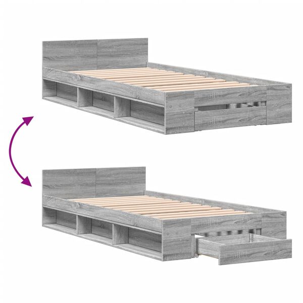 vidaXL Πλαίσιο Κρεβατιού με συρτάρια Γκρι sonoma 90x200εκ. Επεξ. Ξύλο