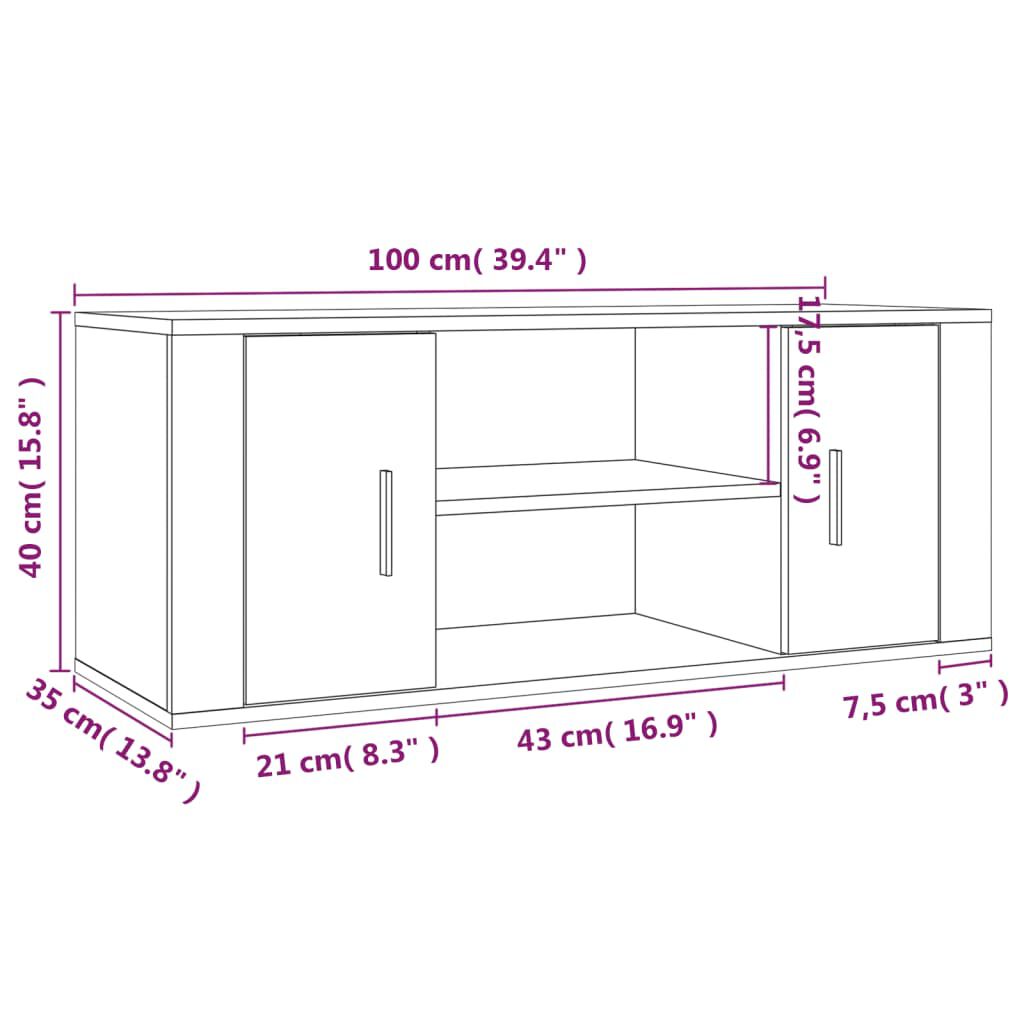 vidaXL Έπιπλο Τηλεόρασης Γκρι Σκυρ. 100x35x40 εκ. Επεξ. Ξύλο