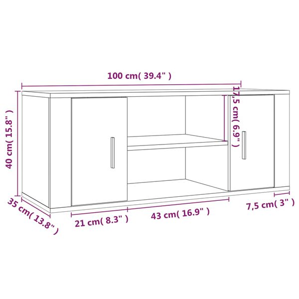 vidaXL Έπιπλο Τηλεόρασης Γκρι Σκυρ. 100x35x40 εκ. Επεξ. Ξύλο