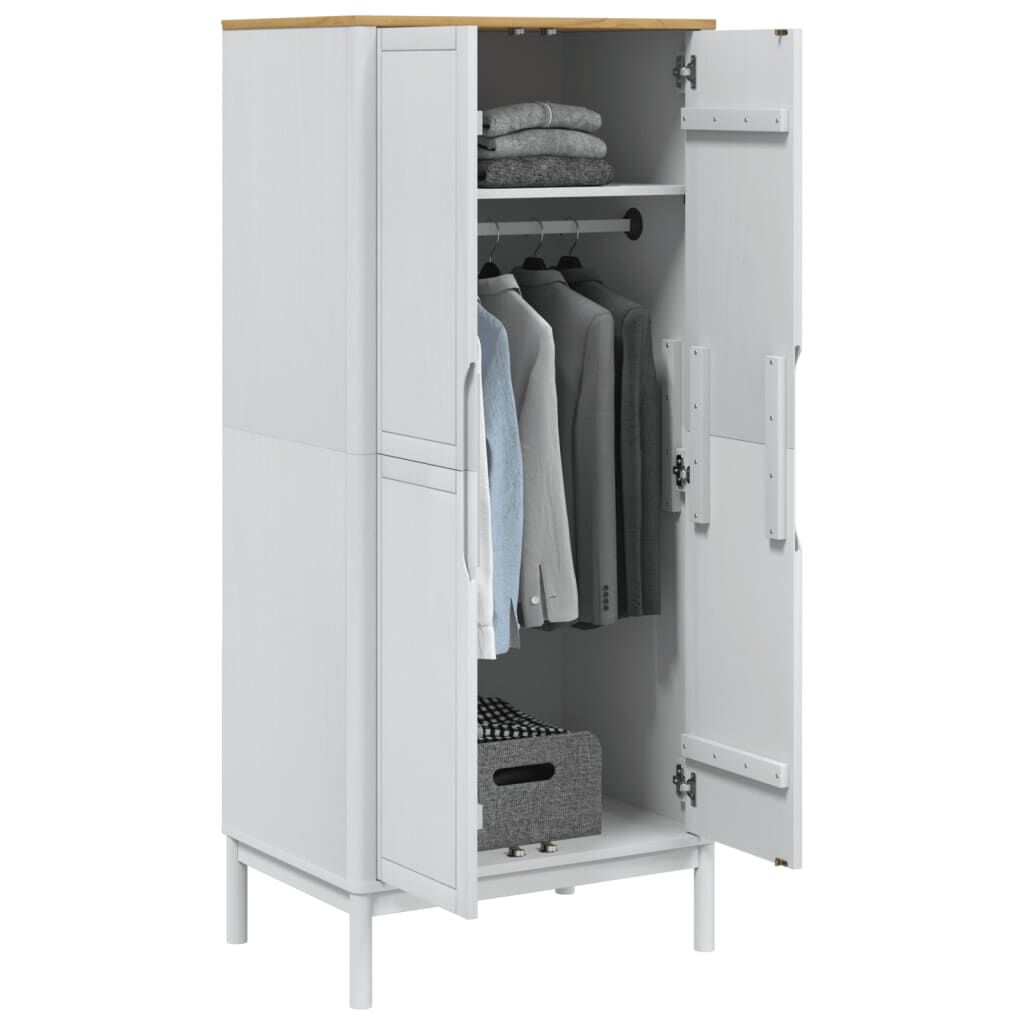 vidaXL Ντουλάπα FLORO Λευκή 77 x 53 x 171 εκ. από Μασίφ Ξύλο Πεύκου