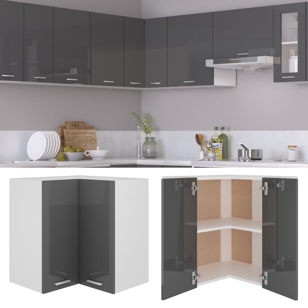 vidaXL Ντουλάπι Γωνία Κρεμαστό Lyon Γυαλ. Γκρι 57x57x60εκ. από