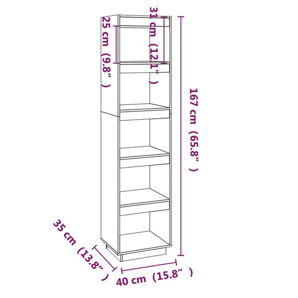 vidaXL Βιβλιοθήκη/Διαχωριστικό Χώρου Μαύρο 40x35x167 εκ. Μασίφ Πεύκο