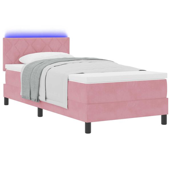 vidaXL Κρεβάτι με Στρώμα & LED Ροζ 90x190 εκ Βελούδο