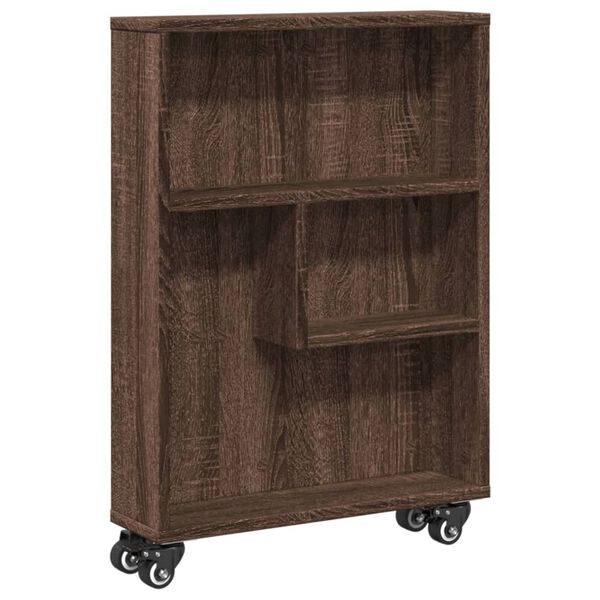 vidaXL Τρόλεϊ Αποθήκευσης Στενό Καφέ Δρυς 48x13x68 εκ. Επεξ. Ξύλο
