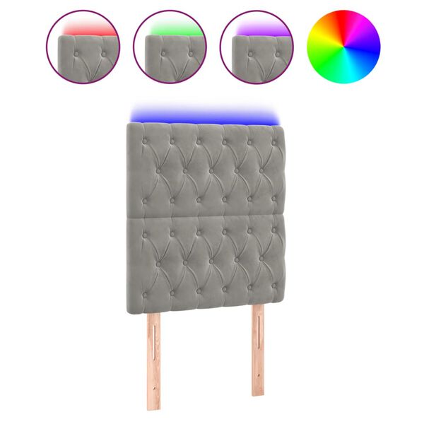 vidaXL Κεφαλάρι Κρεβατιού LED Ανοιχτό Γκρι 80x7x118/128 εκ. Βελούδινο