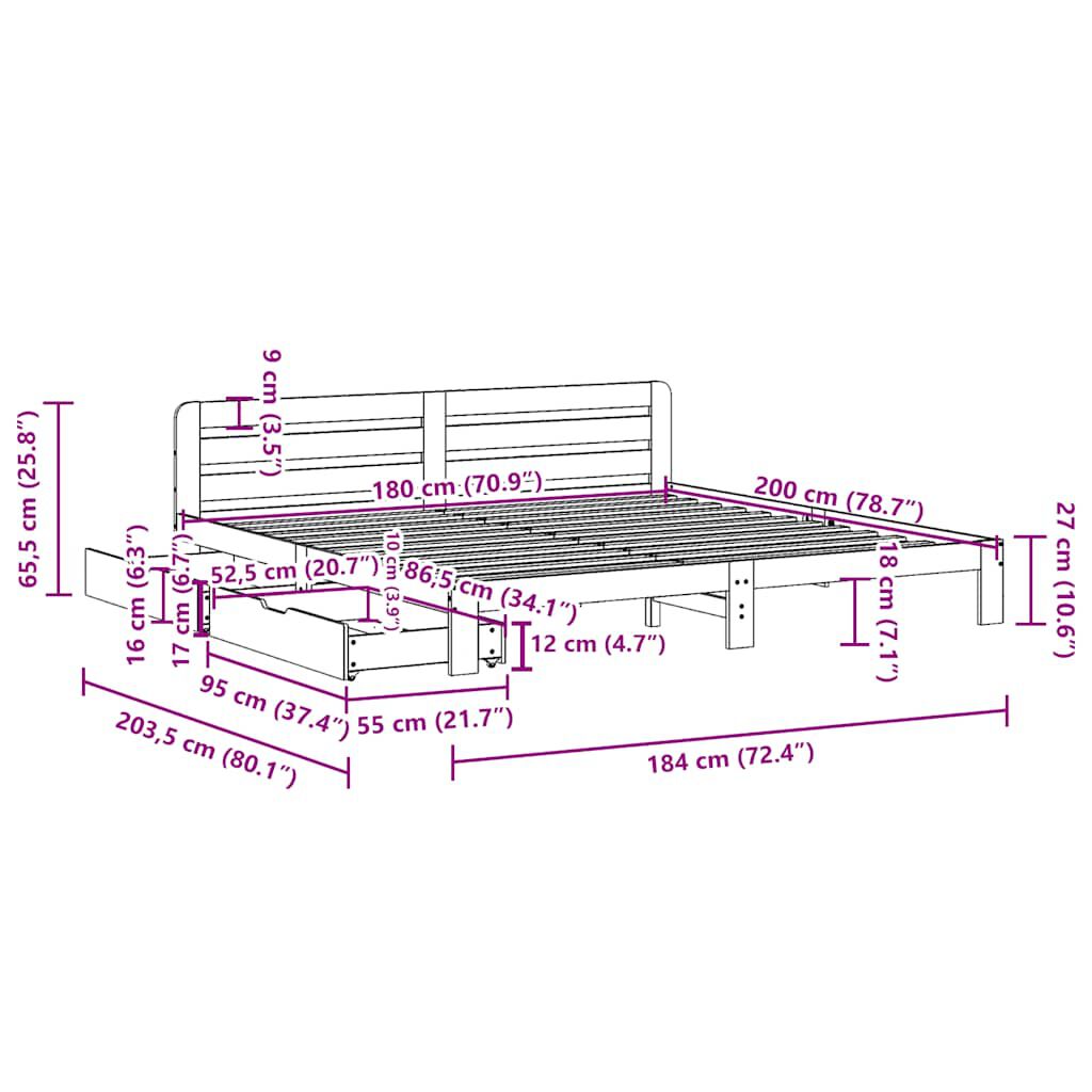 vidaXL Σκελετός Κρεβ. Χωρίς Στρώμα Λευκό 180x200 εκ Μασίφ Πεύκο