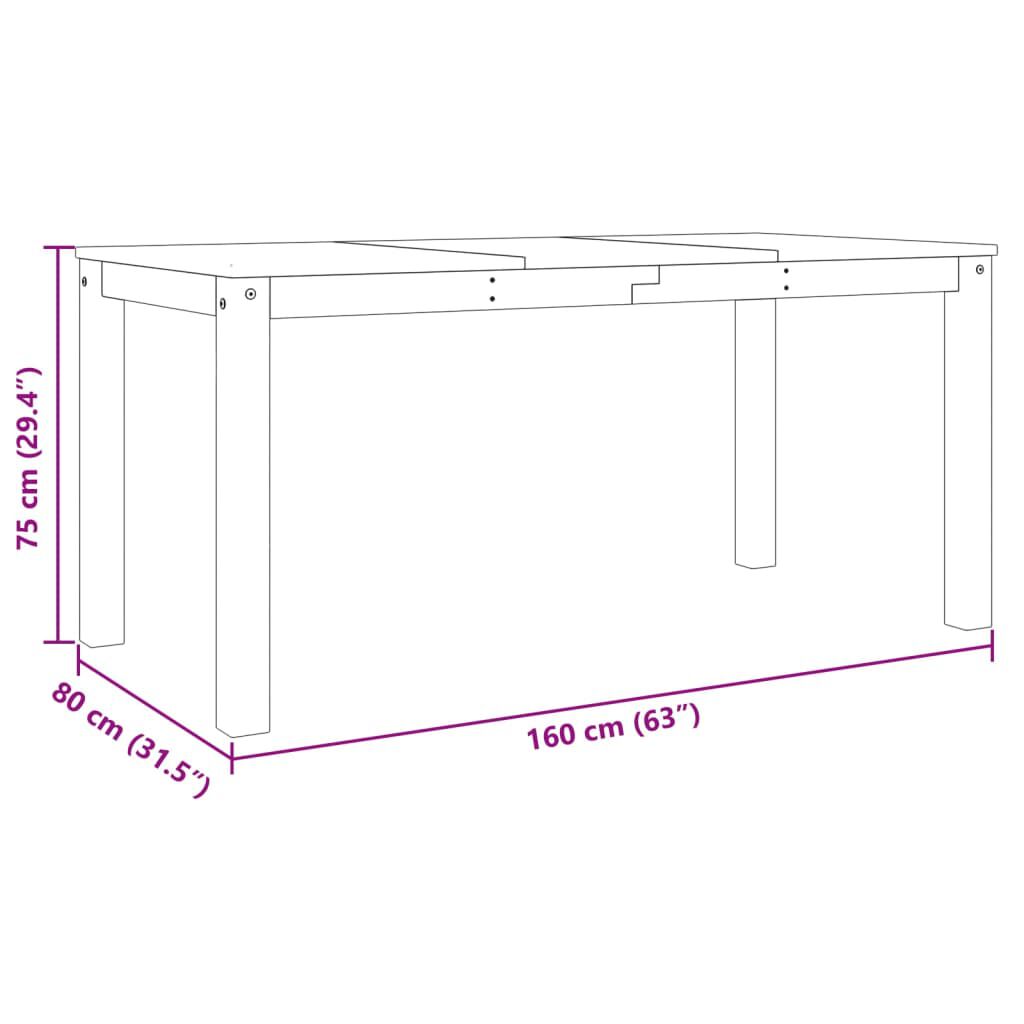 vidaXL Τραπεζαρία Panama Γκρι 160 x 80 x 75 εκ. από Μασίφ Ξύλο Πεύκου
