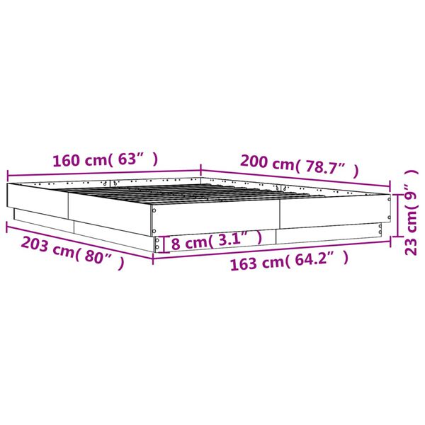 vidaXL Πλαίσιο Κρεβατιού με LED Sonoma Δρυς 160x200 εκ.
