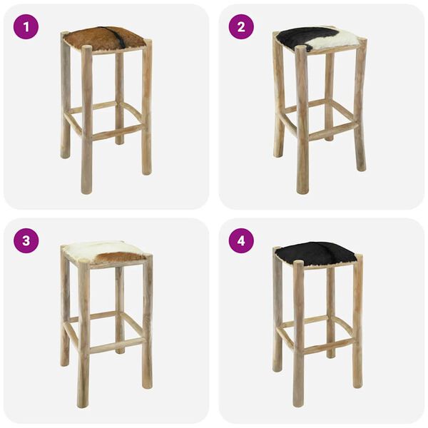 vidaXL Σκαμπό Μπαρ από Γνήσιο Δέρμα / Μασίφ Ξύλο Teak