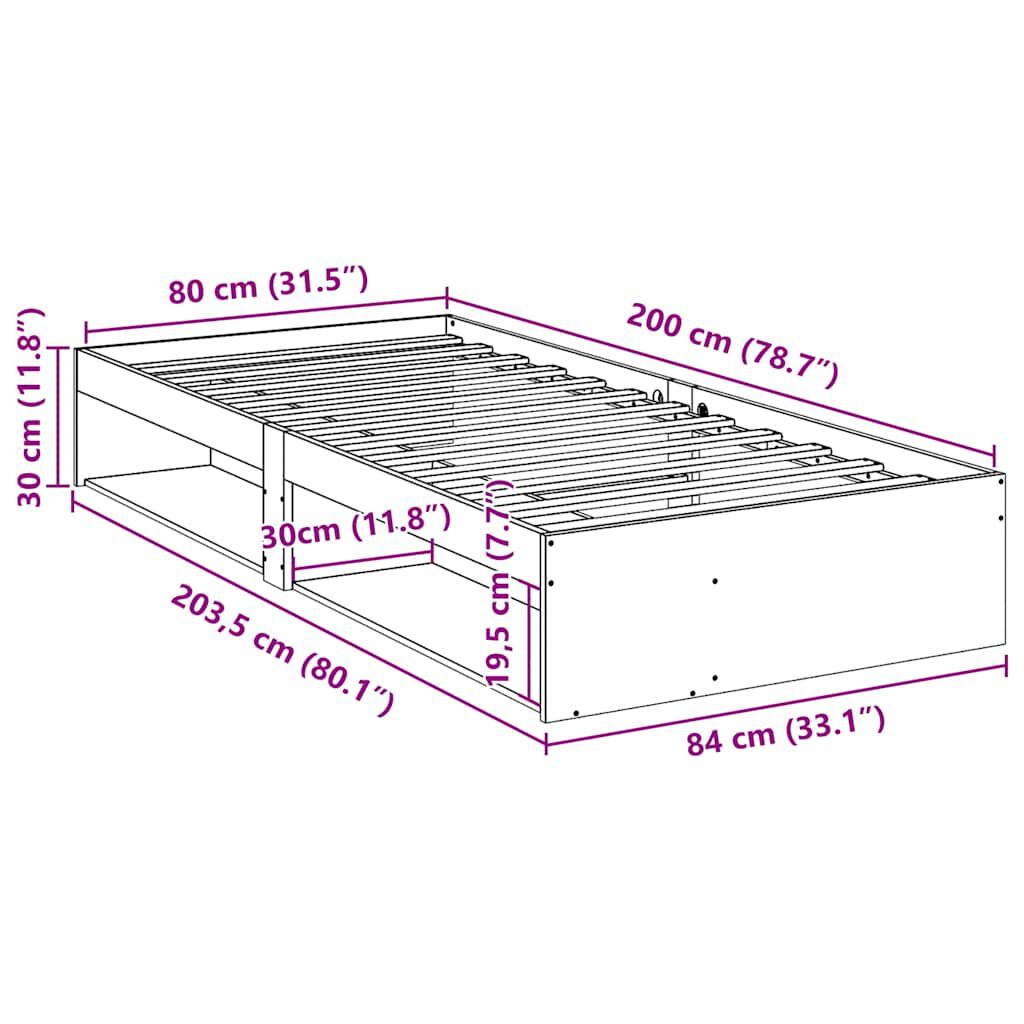 vidaXL Καναπές Κρεβάτι Χωρίς Στρώμα Καφέ 80x200 εκ. Μασίφ Ξύλο Πεύκου