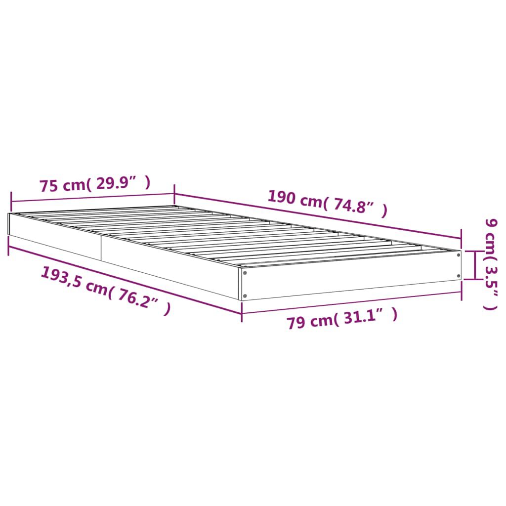 vidaXL Πλαίσιο Κρεβατιού 75 x 190 εκ. Μασίφ Ξύλο Πεύκου Small Single