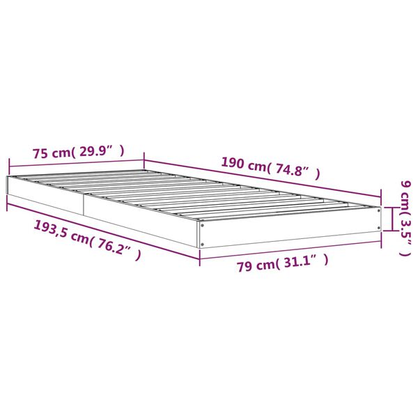 vidaXL Πλαίσιο Κρεβατιού 75 x 190 εκ. Μασίφ Ξύλο Πεύκου Small Single