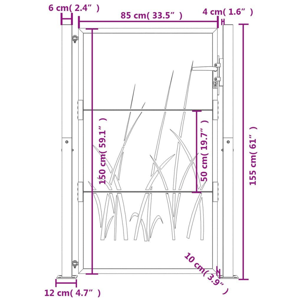 vidaXL Πύλη Κήπου με Σχέδιο Γρασίδι Ανθρακί 105 x 155 εκ. Ατσάλινη