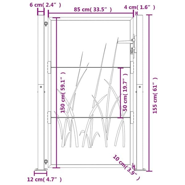 vidaXL Πύλη Κήπου με Σχέδιο Γρασίδι Ανθρακί 105 x 155 εκ. Ατσάλινη