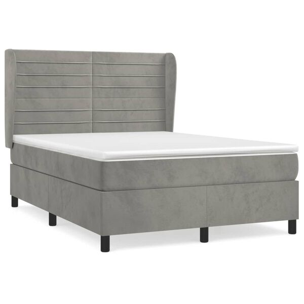vidaXL Κρεβάτι Boxspring με Στρώμα Ανοιχτό Γκρι 140x200 εκ. Βελούδινο