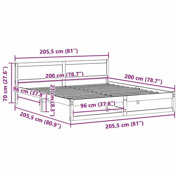 vidaXL Σκελετός Κρεβατιού Καφέ 200 x 200 cm Μασίφ ξύλο πεύκου