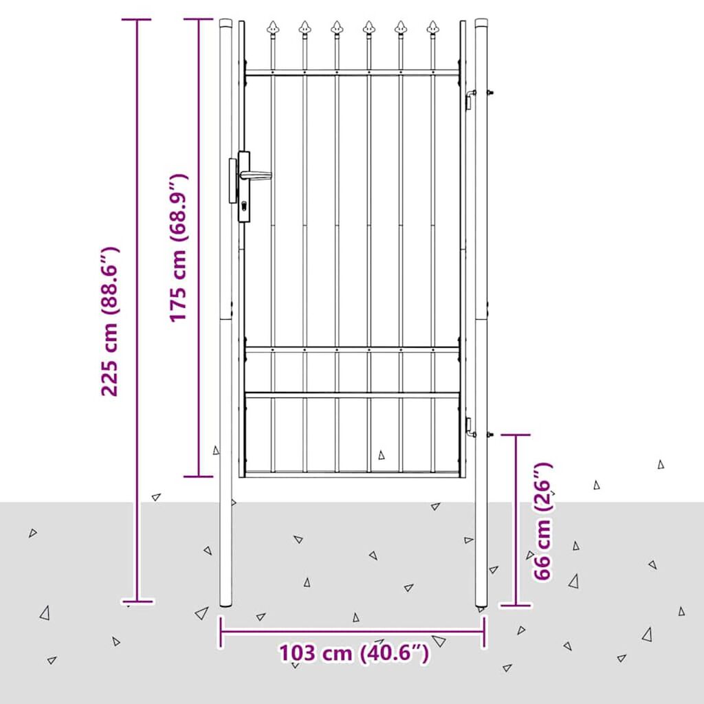 vidaXL Πύλη Φράχτη Γκρι 100 x 175 cm Χάλυβας με Επικάλυψη Πούδρας
