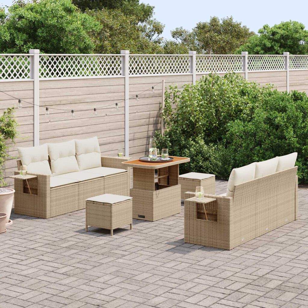 vidaXL Σετ Καναπέ Κήπου 9 pcs μπεζ και κρεμ 90 x 55 x 71 cm