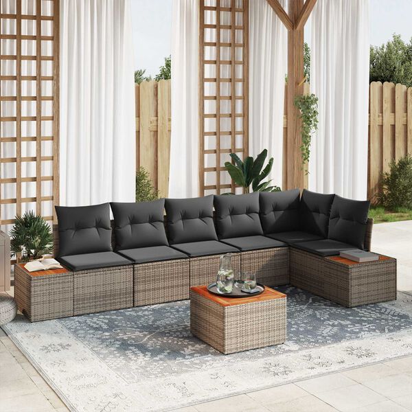 vidaXL Σετ Καναπέ Κήπου 7 pcs Γκρι 319 x 154 x 85 εκ. Πολυ ράταν