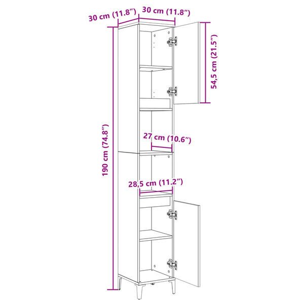 vidaXL Ντουλάπι Μπάνιου Sonoma Δρυς 30x30x190 εκ. Επεξεργασμένο Ξύλο