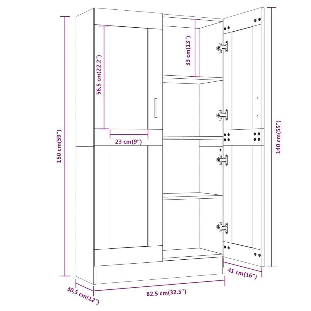 vidaXL Βιτρίνα Γκρι Sonoma 82,5 x 30,5 x 150 εκ. Επεξεργασμένο Ξύλο