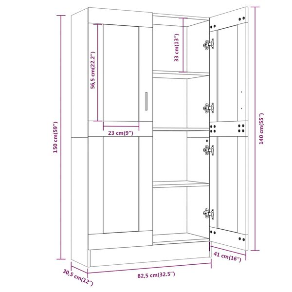 vidaXL Βιτρίνα Γκρι Sonoma 82,5 x 30,5 x 150 εκ. Επεξεργασμένο Ξύλο