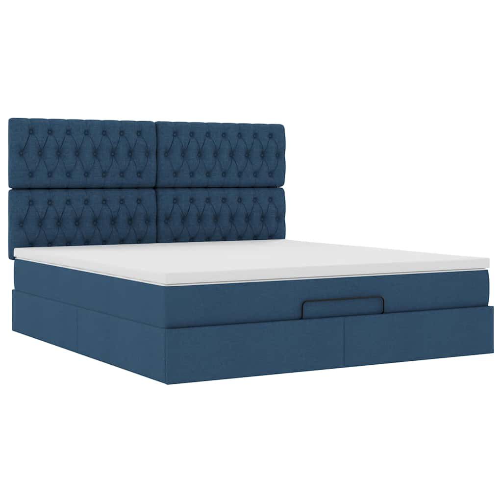 vidaXL Οθωμανικό κρεβάτι με στρώμα μπλε 160x200cm ύφασμα