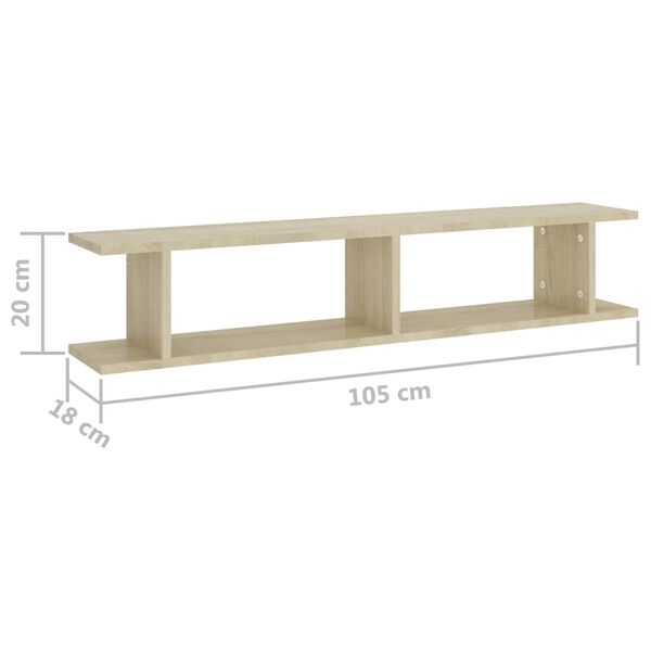 vidaXL Ραφιέρες Τοίχου 2 τεμ. Sonoma Δρυς 105 x 18 x 20 εκ Μοριοσανίδα