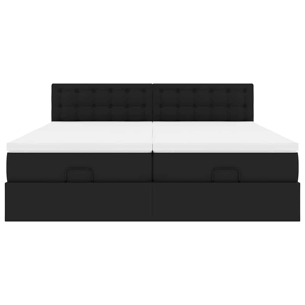 vidaXL Οθωμανικό κρεβάτι με στρώματα & LEDs Μαύρο Faux Leather